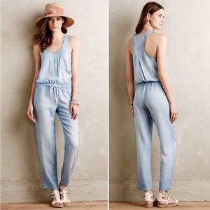 ANTHROPOLOGIE CLOTH + STONE Sleeveless Chambray Drawstring Jumpsuit Size XS